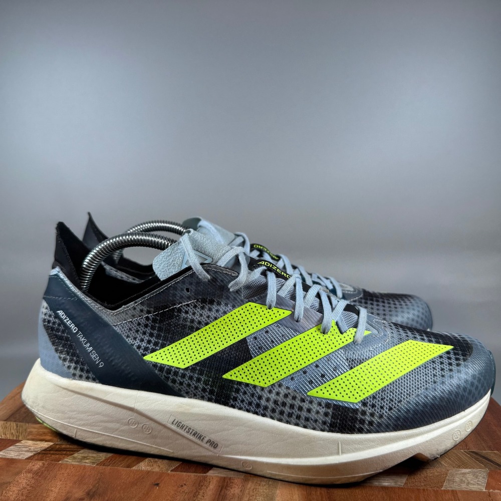 Adidas Adizero Takumi Sen 9 Mens Running Shoes Grey Solar Yellow IG3133 Size 9.5